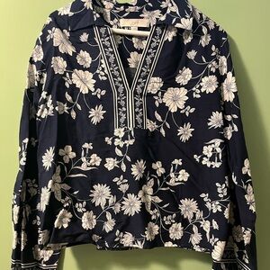 LOFT Navy and White Floral Blouse